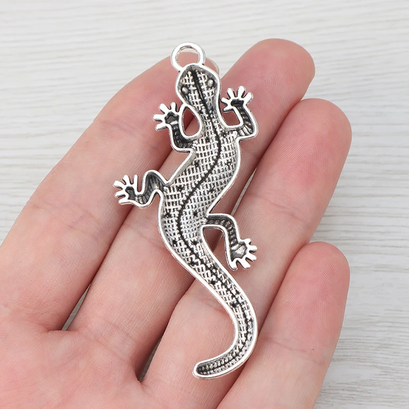 5 x старинное серебро большой Gecko Подвески «ящерица» Кулоны из нержавеющей стали для Цепочки и ожерелья ювелирных изделий, украшения своими руками, 72x31 мм