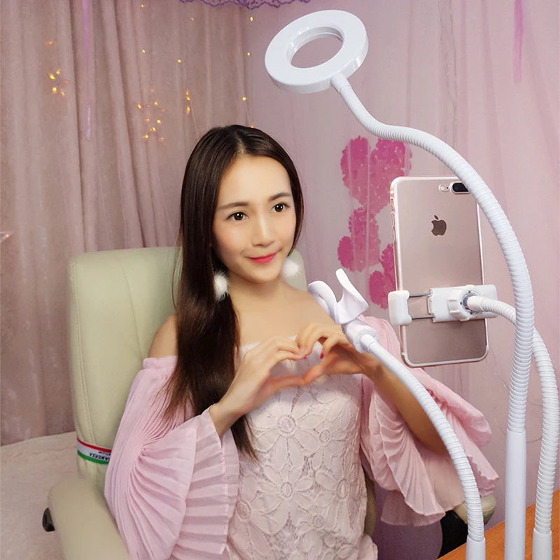 Светодиодный кольцевой светильник для селфи 3 в 1 со штативом и держателем