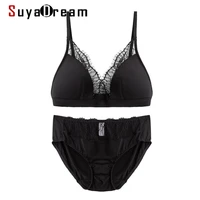 suyadream 2021 bra set 100real silk and lace wire free comfort bras and panties thin padding healthy underwears