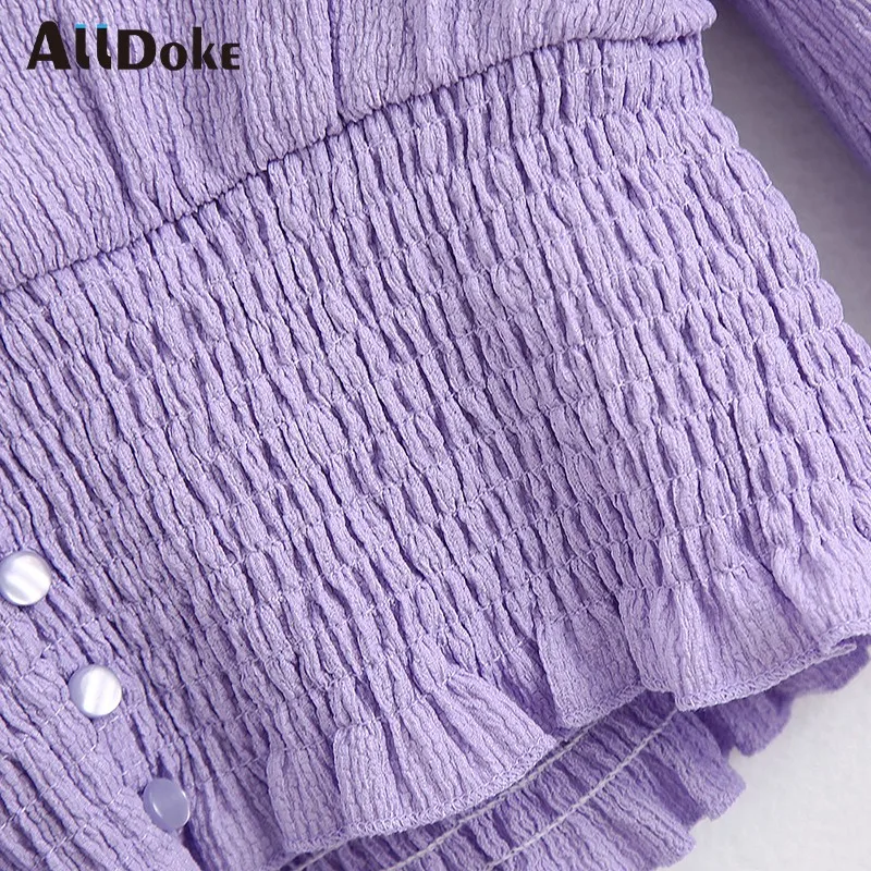 

ALLDOKE purple casual button blouse women summer v neck long sleeve crop tops shirt femme office lady sexy blouses blusas mujer