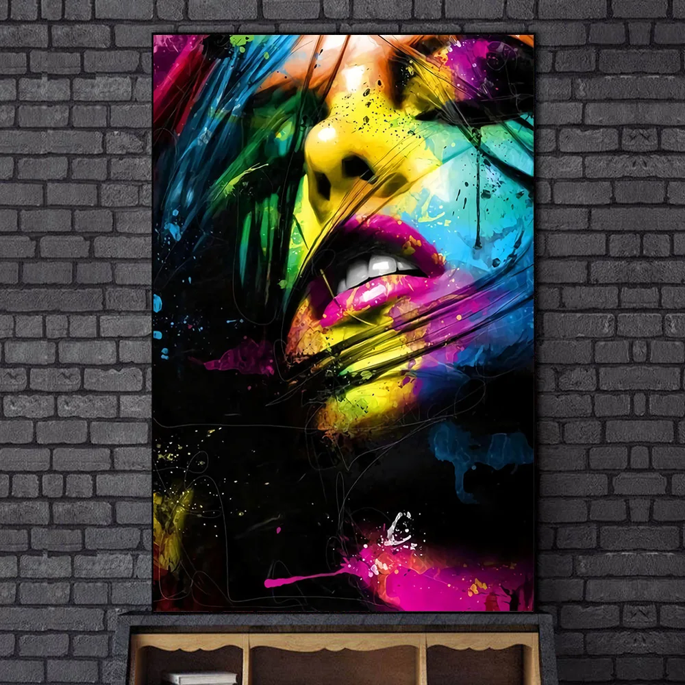 

Abstract Sexy Lips Graffiti Art Canvas Paintings on the Wall Art Colorful Girl Face Posters And Prints Face Art Pictures Cuadros