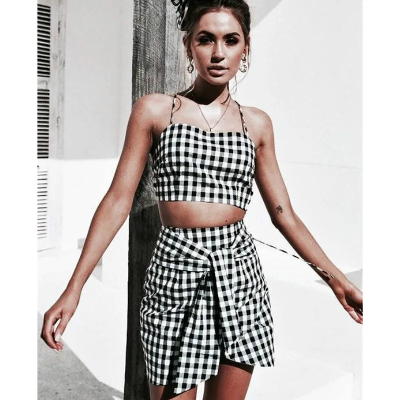 Женский комплект из 2 предметов короткий топ без рукавов с принтом + свободные