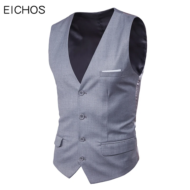 

New Men Vest Wedding Grey Black Solid Waistcoat Business Vests Slim Casual Sleeveless Single Breasted Suit Vests For Men