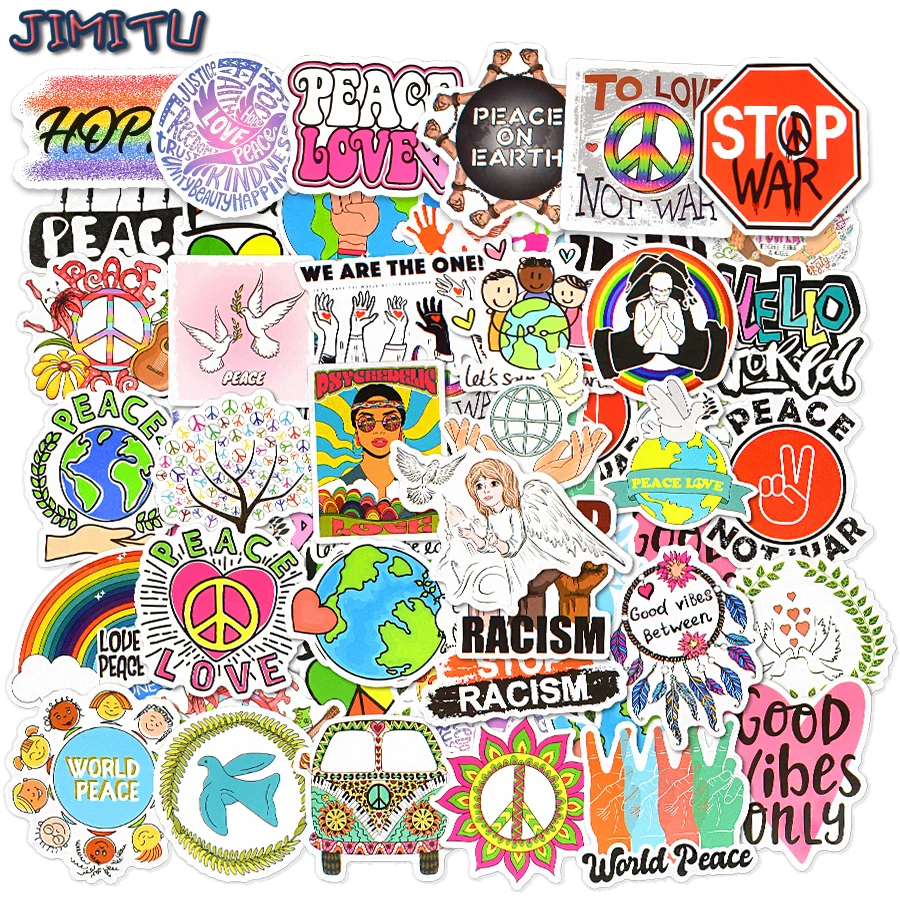 

50 PCS Love And Peace Stickers Aesthetic Graffiti Hippie Sticker on Laptop Skateboard Suitcase Stationery Bike Vinyl Kid Sticker