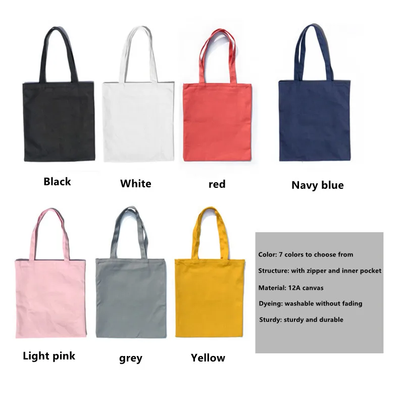 

2021 Multicolor High-Quality Women Men Handbags Canvas Tote bags Reusable Cotton grocery Zippered shopping bag Eco Foldable