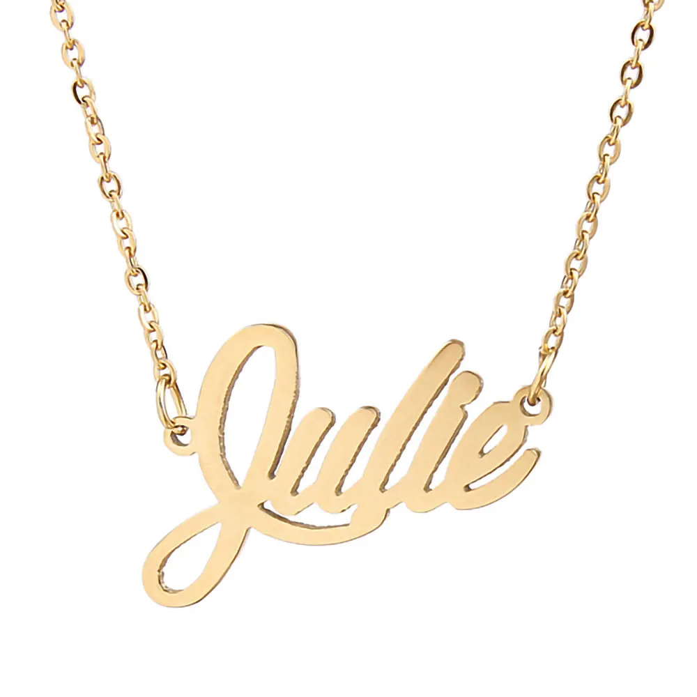 

Julie Nameplate Necklace for Women Stainless Steel Jewelry Gold Plated Name Chain Pendant Femme Mothers Friends Gift