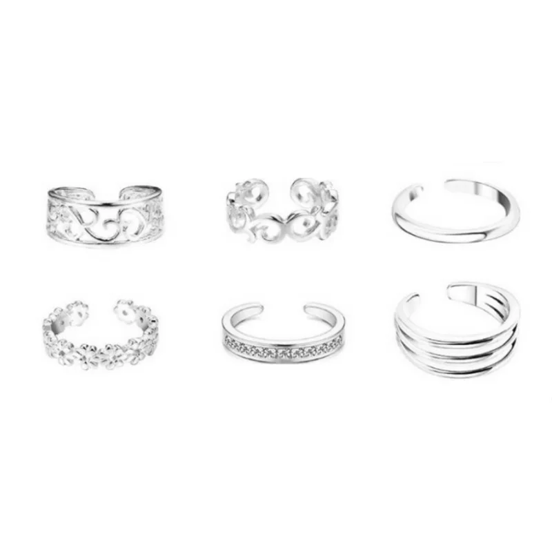 

6 Bags of Mixed New Silver Ring Wild Temperament Woman Zircon Rose Gold Hand Jewelry