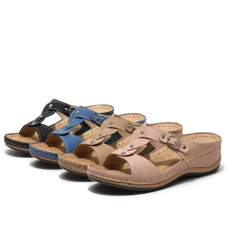 Женская летняя обувь тапочки с открытым носком плоская платформа искусственная