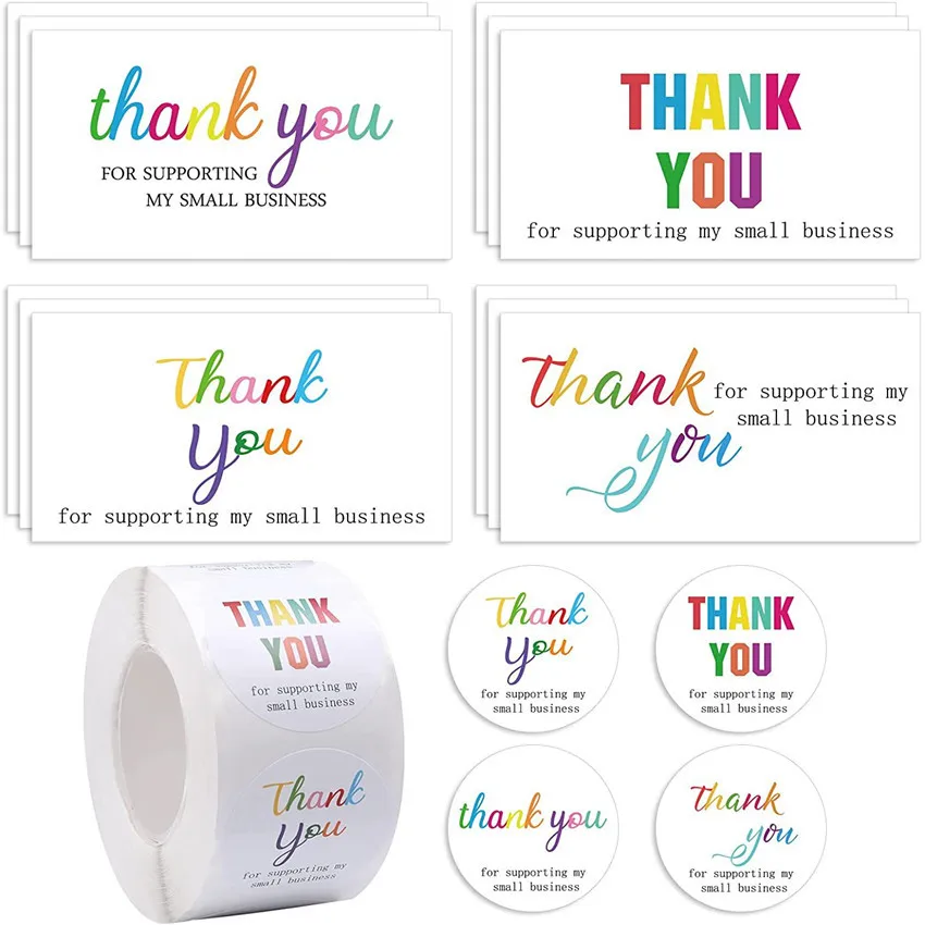 

50Pcs 5x9cm Thank You for Supporting My Small Business Greeting Cards 500Pcs 1.5 Inch Party Gifts Packaging Seal labels Stickers