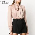 Элегантные женские атласные блузки Celmia рубашки с длинным рукавом и бантом на шее офисные женские повседневные Модные осенние летние блузки 2021