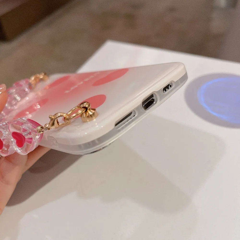 

sumkeymi Cute Heart Wrist Strap Bracelet Phone Case for IPhone 12 Pro Max 11 11Pro 7 8 Plus X Xs Xr Mini SE2020 TPU Cover