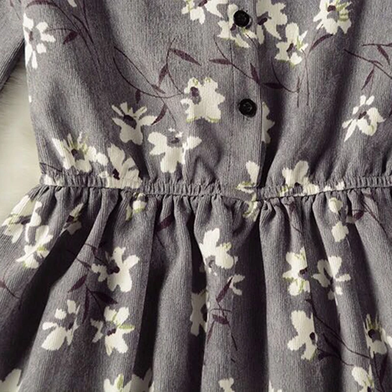 Autumn Winter Women Sweet Corduroy Dress Stand Collar Pleated Print Long Sleeve Femininos Vestidos Mori Girl Elegant L1071 | Женская