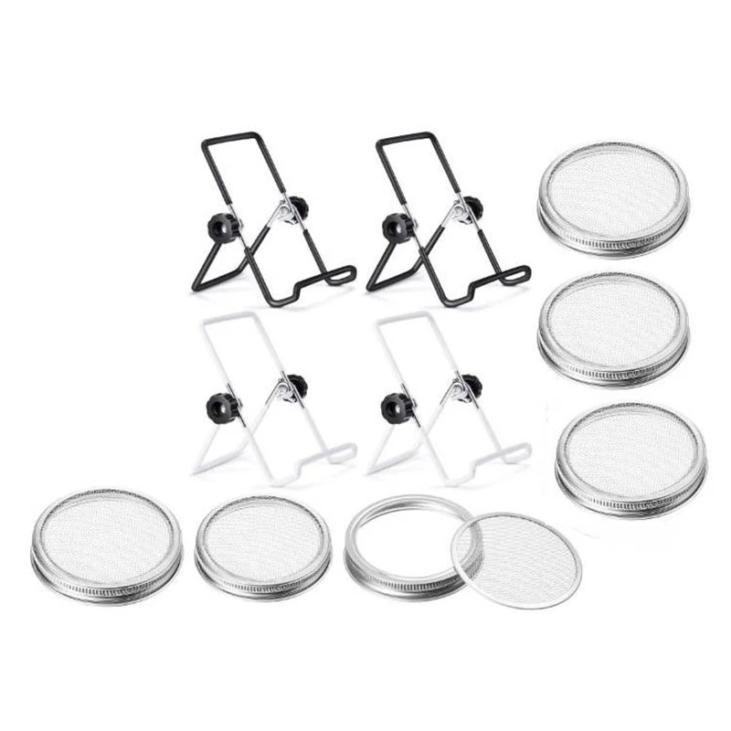 

4 Pcs Sprouting Jar Lid and 6 Pcs Sprouting Lid Stand Sprouting Canning Jar Strainer Lid with Wide Mouth Mason Jar