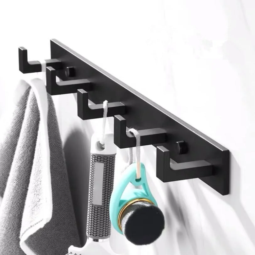 

Bathroom Space Aluminum Robe Hook Wall Mounted Clothes Coat Hook Wall Hanger Black Bathroom Accessories