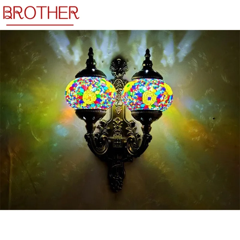 

BROTHER Aethnic Style Double Wall Lamps Retro Nostalgic Romanticheaded Indoor Decorative For Corridor Bedroom