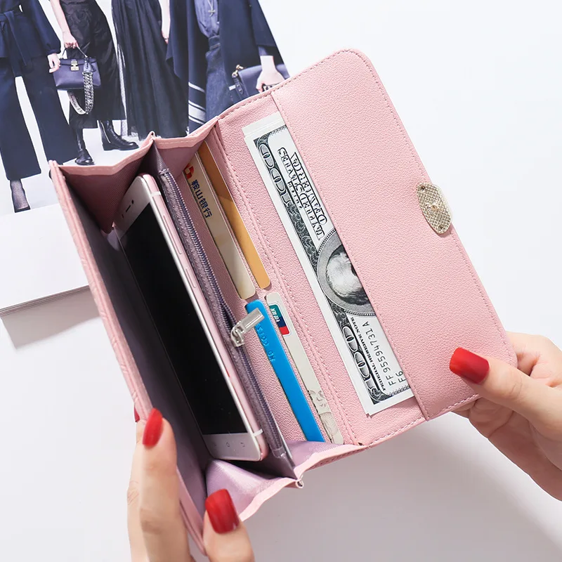 

New style ladies wallet long fashion buckle soft leather embossed lady style wallet multifunctional mobile phone coin purse
