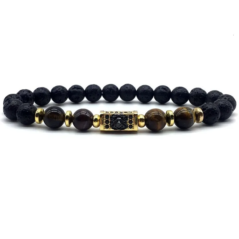 Модный мужской браслет с головой льва дизайн CZ cube 8 мм Lava& Tiger Eye мужские браслеты с подвесками ювелирные изделия мужские браслеты hombre подарок