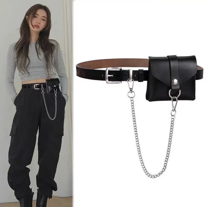 Новый стиль, женский кожаный ремень, ремень, Женская цепочка на джинсы, поясная сумка, металлическое украшение, съемная поясная сумка