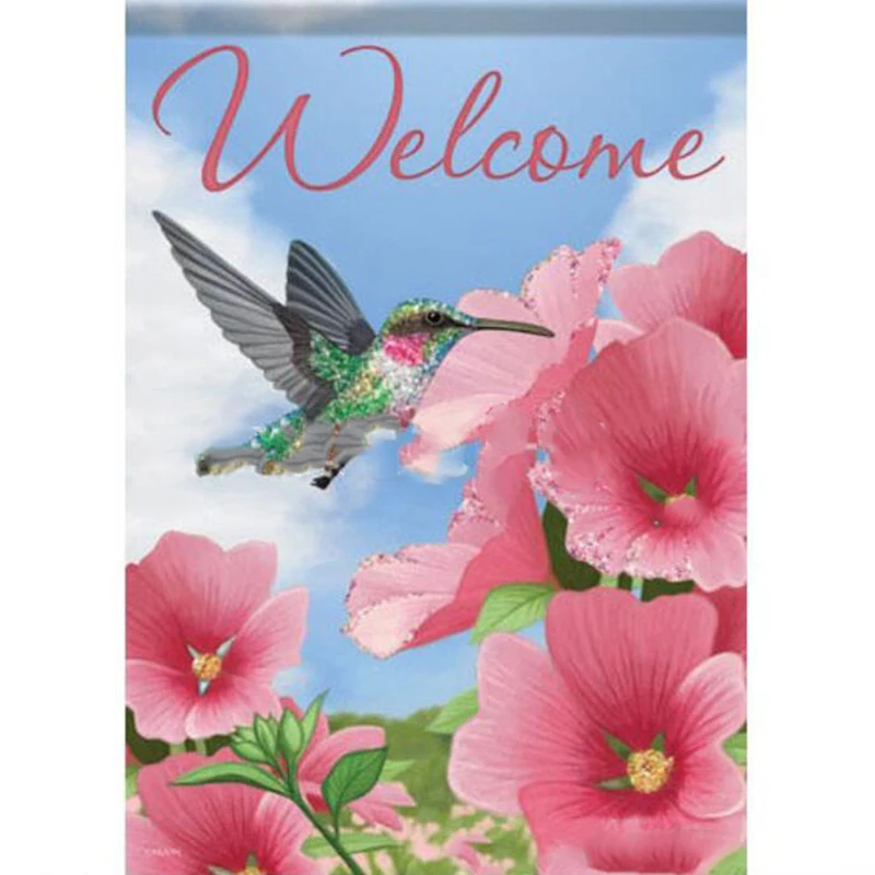 Весенние птицы и цветы Добро пожаловать на флаг украшения сада цифровой Садовый