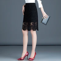 s 4xl women lace skirt summer 2021 new fashion elegant jacquard hollow out black skirts slim thin long skirt female