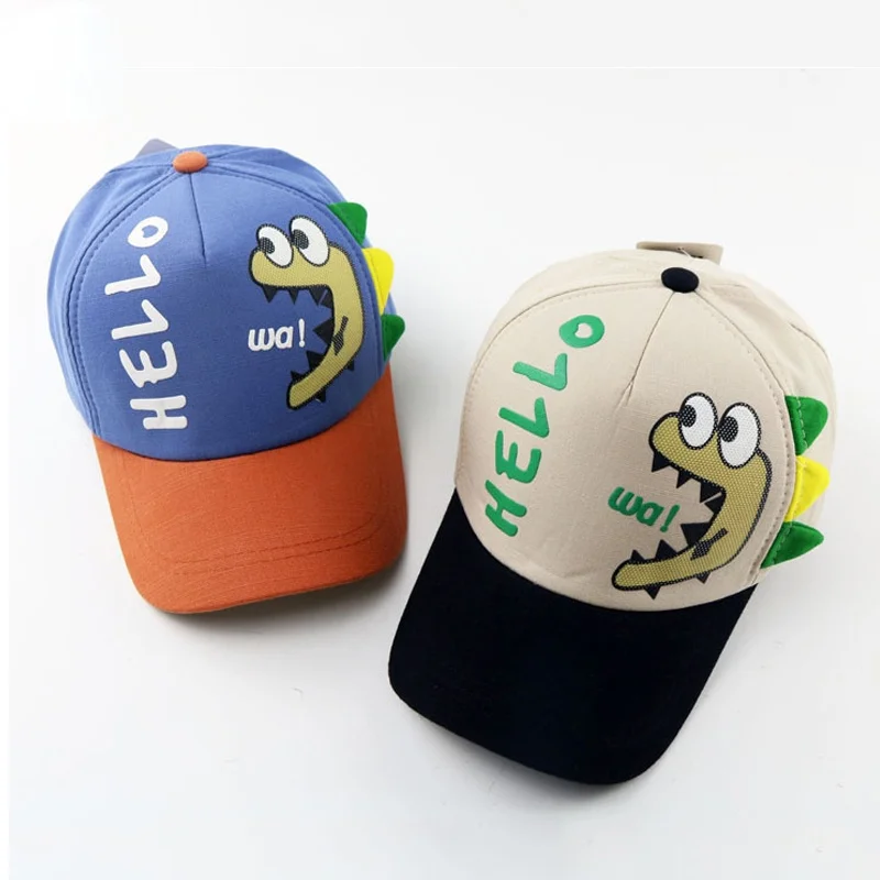 

От 3 до 8 лет детская бейсболка в Корейском стиле, детская шапка для детей, для мальчиков и девочек, с мультяшными цветными блоками, с динозавр...