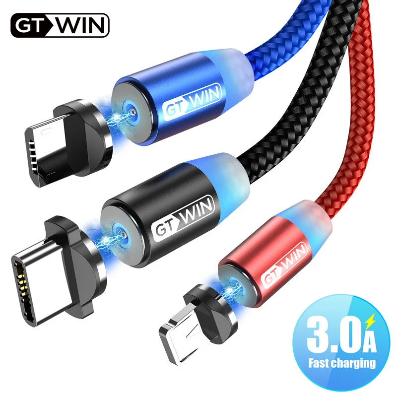 Магнитный Micro USB кабель с разъемом типа C для быстрой зарядки GTWIN 3A iPhone samsung Xiaomi Redmi