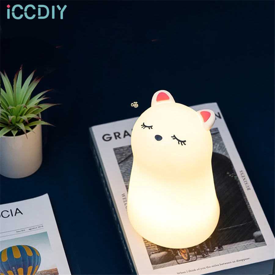 

LED Night Light Multicolor Cute Silicone Cat Night Light Bedroom Atmosphere Bedside Lamp USB Rechargeable Gift for Children