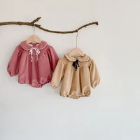 newborn autumn winter doll collar girl romper clothes baby jumpsuit overalls bowknot cute plus velvet thickening infant clothing