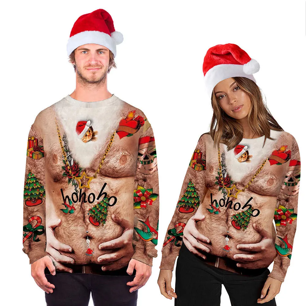 

Уродливый Рождественский принт, Мужская свободная забавная рубашка с длинным рукавом, пуловеры, свитшот, топы