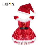 baby girls christmas costume with hat set princess sequins faux fur adorned tutu dress for xmas role play performance dance wear