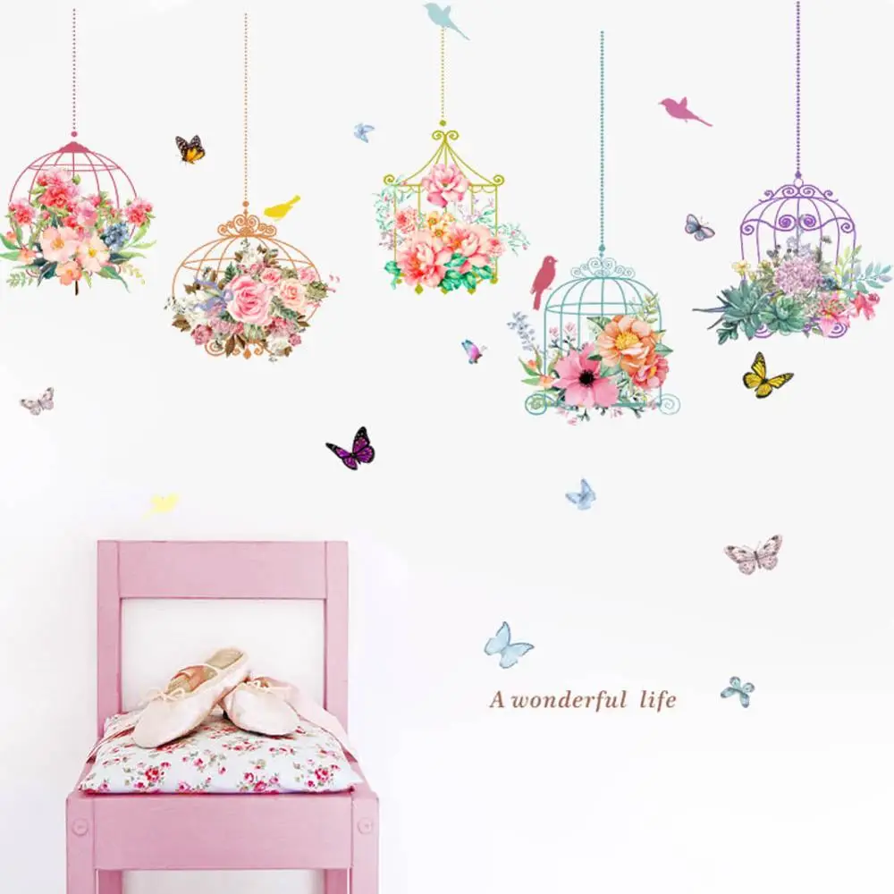 

Colorful garden plants flower wall stickers for kids rooms home decor 3d vivid wall decals pvc mural art diy posters decorations