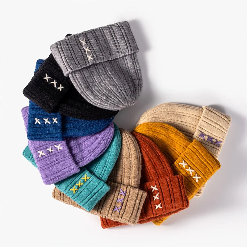 

Women's Hat Knitted Winter Solid Orange Grey Beanies Outdoor Keep Warm Flexible Casual Hats for Men Winter Hats Gorras Hombre