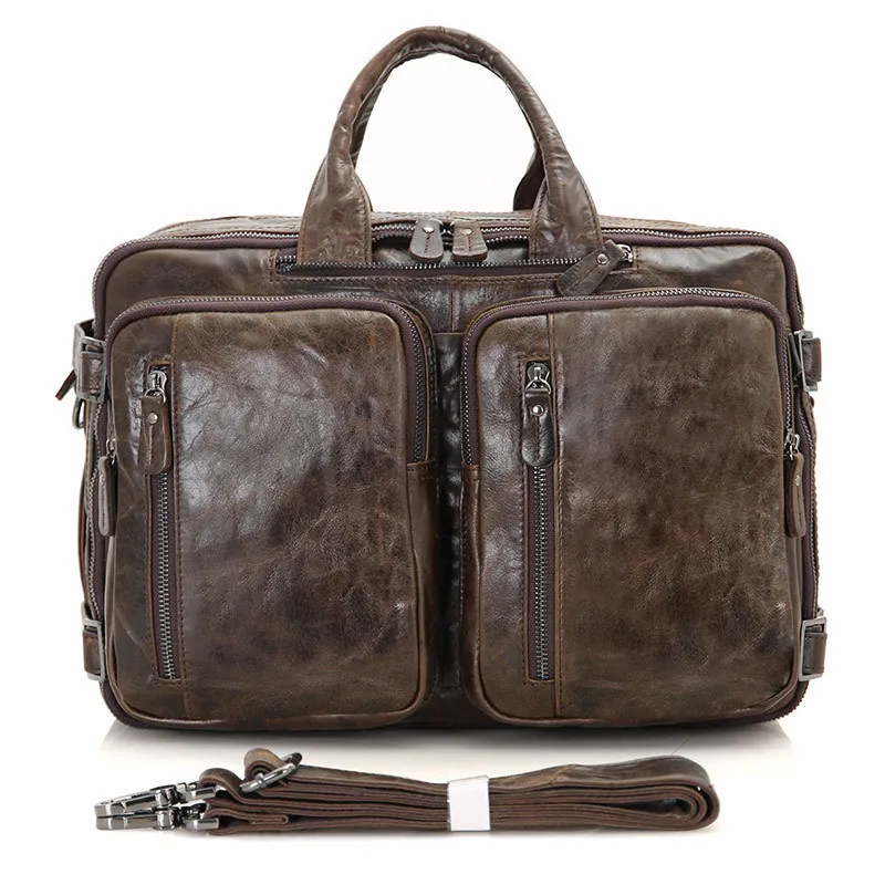 

Vintage Genuine Leather Men Solid Zipper Real Leather Bag Laptop Shoulder Bag Leather Man Bag Genuine Leather