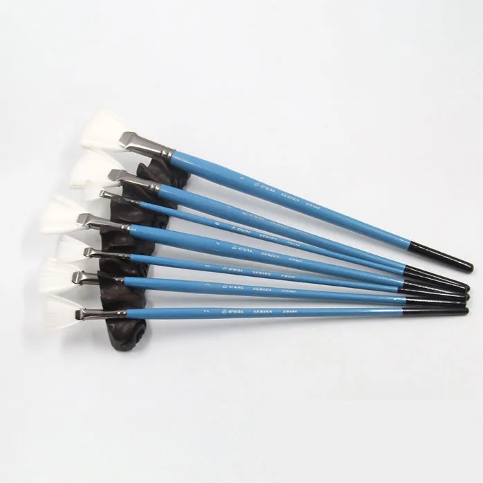 

7 pcs set white colour Nylon hair fishtail fan shap pen oil paint brush acrylic paint art supplies Art student back to school