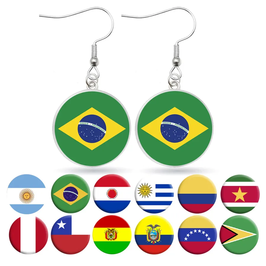 Национальные серьги с флагом Аргентина Бразилия Перу Чили Боливия Колумбия