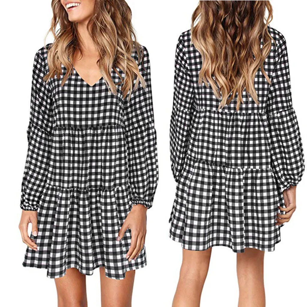 Женская мода решетки фонарь с длинным рукавом v-образным вырезом Драпированные