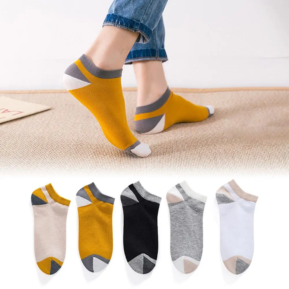 

5Pairs Women Men Stitshing Color Block Elastic Soft Cotton Sweat Absorbant Low Cut Ankle Socks