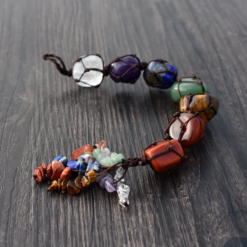

Chakra Tumbled Gemstone Tassel Spiritual Meditation Hanging Window Ornament Natural Stones for Car Home Decoration