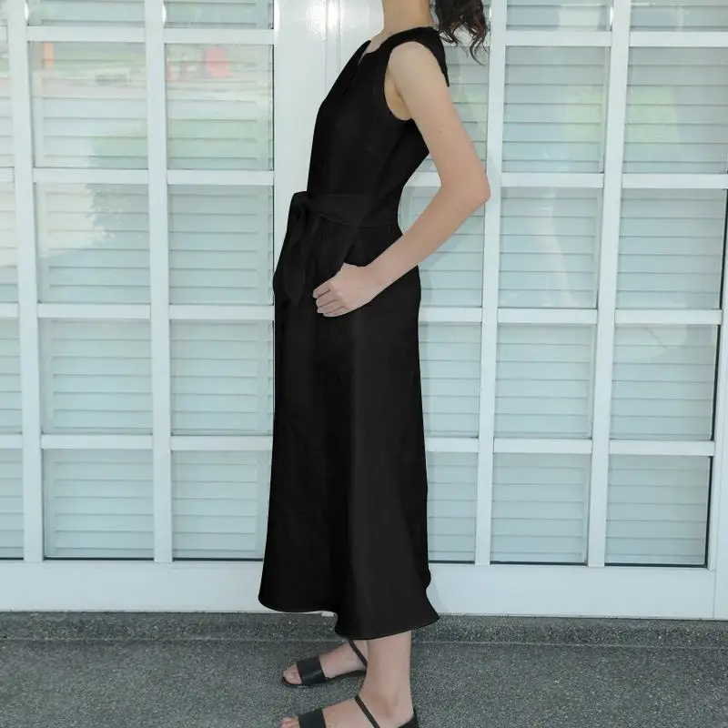 

Women Vintage Maxi Dress 2021 Summer Sexy V Neck Sleeveless Long Dresses Casual Belted Loose Party Vestidos Plus Size 5XL