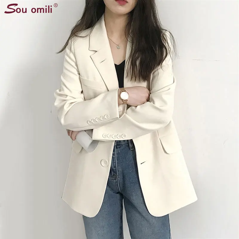 Casual Solid White Blazer Long Sleeve Women Blazers and Jackets Notched blazer mujer blaser feminino Suits Coats Female