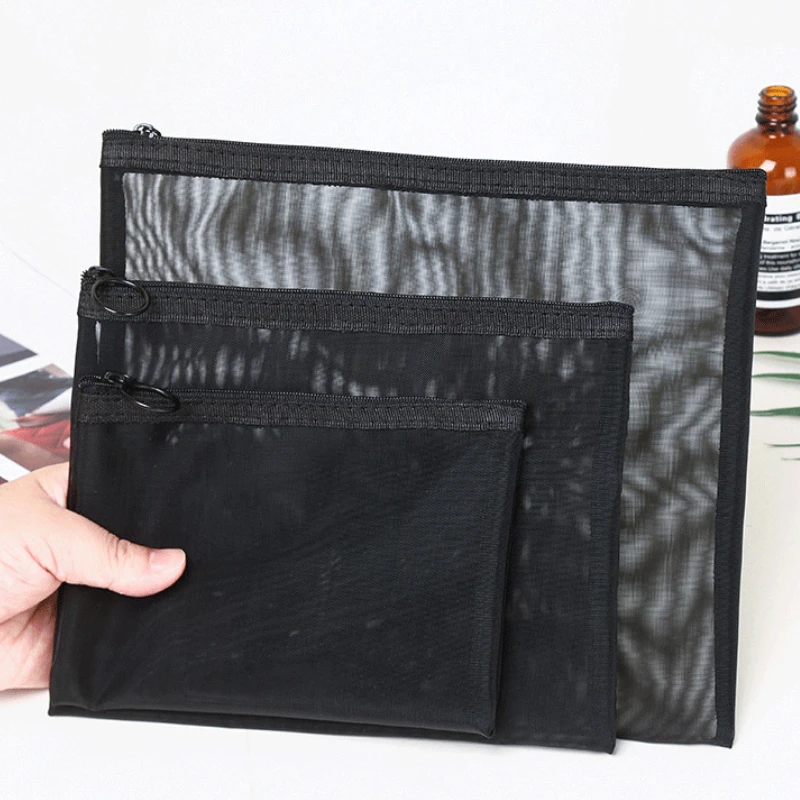1 шт. женская косметичка черного цвета с сеткой застежкой молнией для путешествий