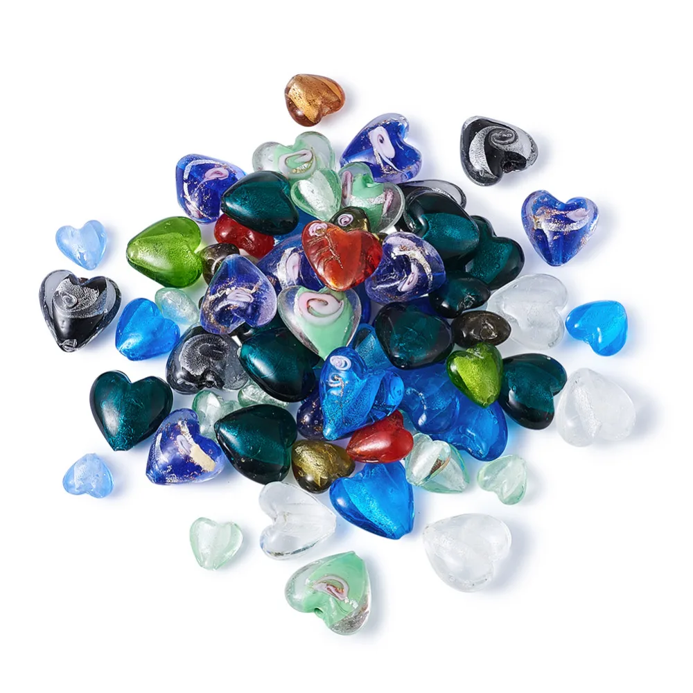Бусины сердечки из фольги ручной работы 12 20 х12 21 мм 100 шт.|glass beads|beads for braceletsmixed color |