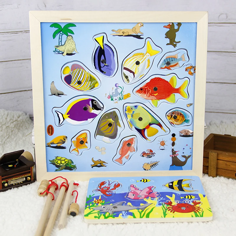 

Magnetic Puzzle Toys Wooden 3d Puzzle Kids Educational Magnet Fishing Wood Fun Game Toys Children Baby Kids Gifts