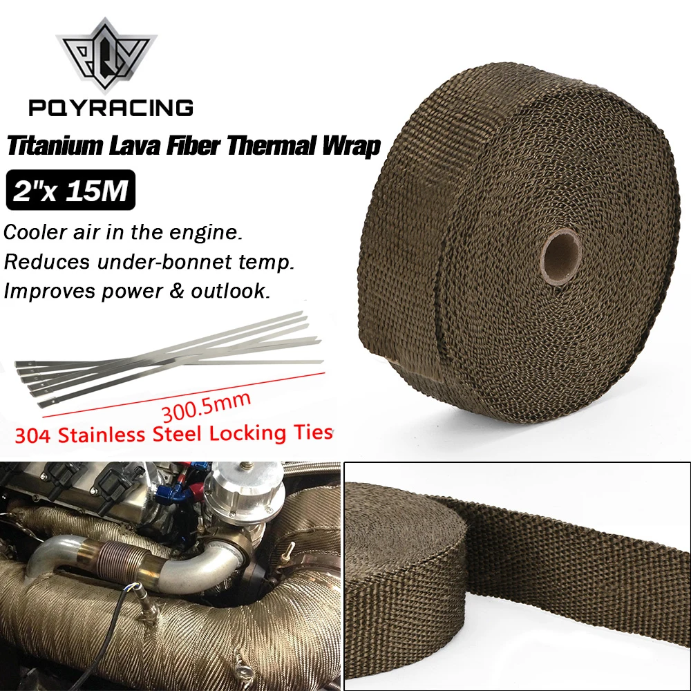 PQY - 2&quotx 15meter Premium Exhaust Heat Wrap Manifold Titanium Lava Fiber Thermal + 6 pcs Ties PQY1915T | Автомобили и