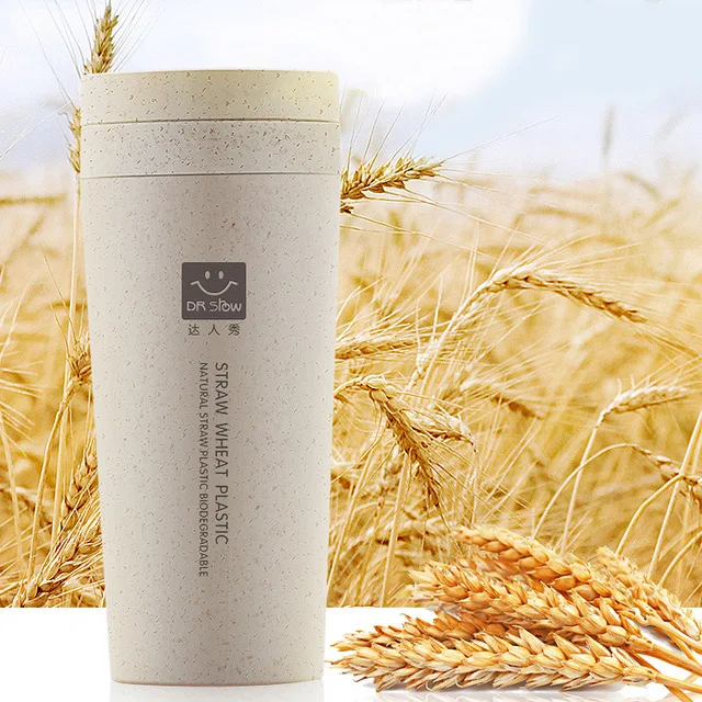 

[double layer cup] wheat straw double layer handy cup plastic water cup heat preservation cup student cup wheat fragrance cup