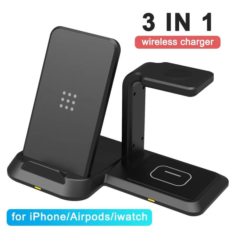Беспроводное зарядное устройство 3 в 1 Qi быстрое для iPhone X XR XS 8 plus Wirelss Зарядка airpods