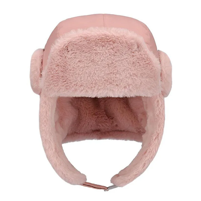 Детская шапка ушанка для мальчиков и девочек теплая уличная с принтом розового