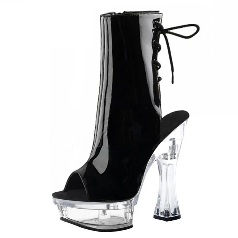 Sexy Women's 14cm Square High Heels Boots Platform Boots Pole Dance Shoes Platform Ankle Boots