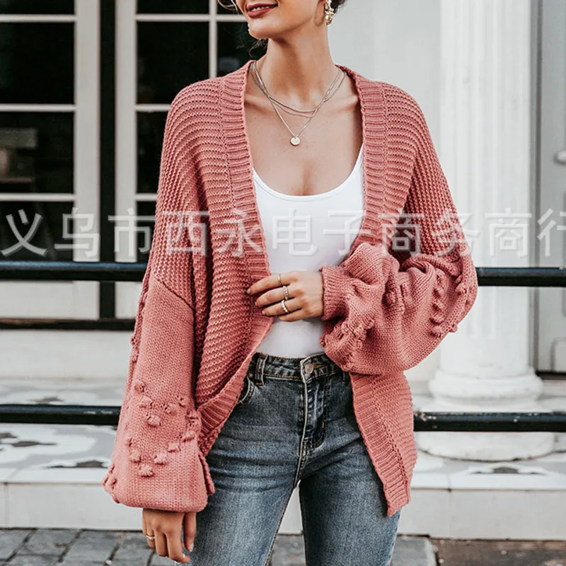 

Осенне-зимний Свободный кардиган, вязаный свитер с рукавами-фонариками, праздничный свитер, пальто, товары