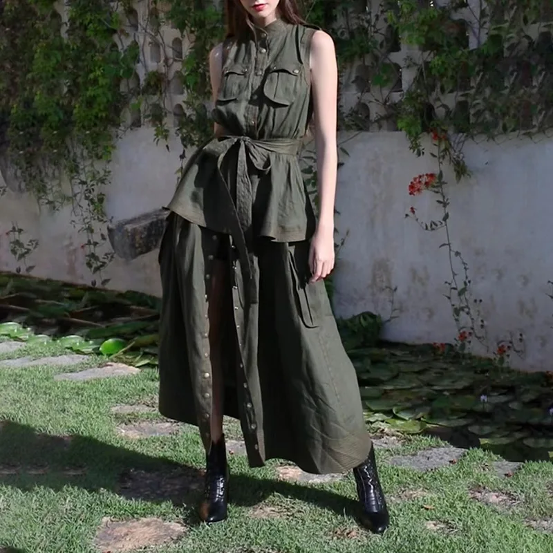 

Новинка 2021, летнее модное однобортное платье для инструментов сплошного цвета на шнуровке